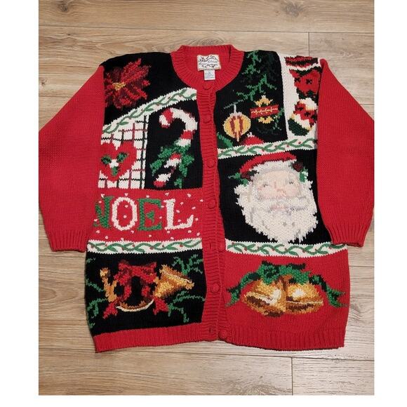 Vintage Heirloom Collectibles Christmas Cardigan Women's Sz L Santa Sweater Red - Picture 4 of 13